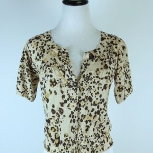 CHARLOTTE TARANTOLA short sleeve LEOPARD cardigan tan sweater top button up S